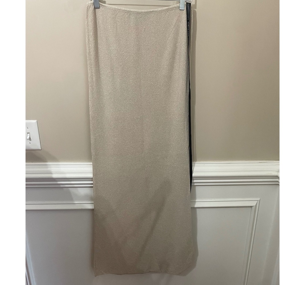 White Fox Magic Memory Knit Maxi Skirt Champagne Gold Metallic Size M NWT